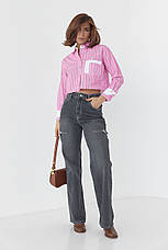 Укорочена сорочка в смужку з двома кишенями — рожевий колір, S (є розміри), фото 3