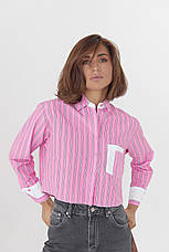 Укорочена сорочка в смужку з двома кишенями — рожевий колір, S (є розміри), фото 3