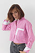 Укорочена сорочка в смужку з двома кишенями — рожевий колір, S (є розміри), фото 2