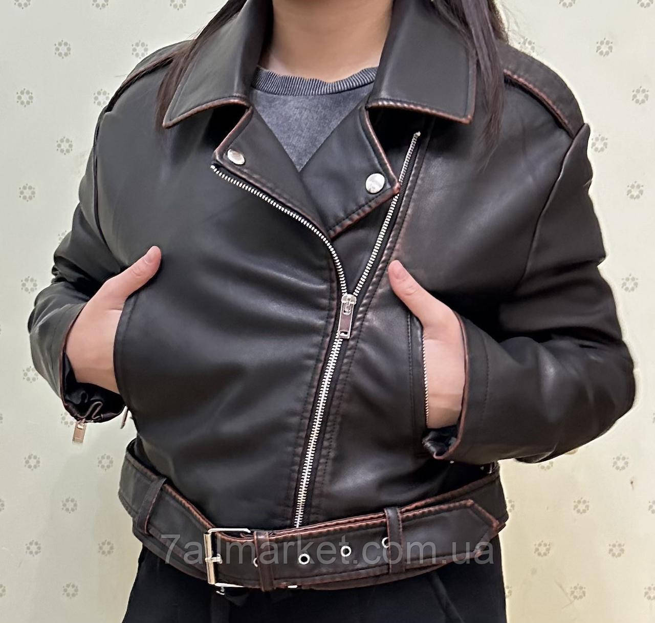 Куртка-косуха жіноча екошкіра, комір-відкладний, розміри S-L "PINKO"купити недорого від прямого постачальника