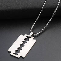 Чоловічий кулон на подарунок на ланцюжку з нержавіючої сталі у формі Леза розмір 45х27мм 28059, фото 6