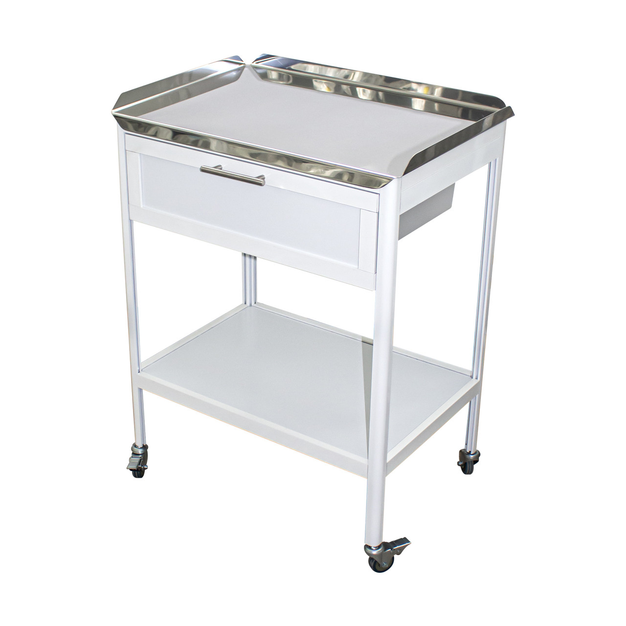 Пересувний столик маніпуляційний із верхньою полицею з неіржавкої сталі СМ-3к Viola Столик медичний із шухлядою