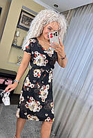 Цветочное платье миди прямого кроя с поясом на талии и коротким рукавом (р. 42-52) 7035624