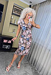Квіткове міді плаття прямого крою з поясом на талії та коротким рукавом (р. 42-52) 7035624, фото 2