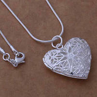 Жіночий кулон серце ажурне з ювелірного сплаву. Підвіски прикраси на шию у формі серця медальйони підвіски, фото 2
