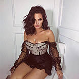 Жіноча корсетна блуза з об'ємними рукавами ліхтариками із сітки в горошок (р. 42-44) 83131055, фото 6