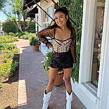 Жіноча корсетна блуза з об'ємними рукавами ліхтариками із сітки в горошок (р. 42-44) 83131055, фото 2