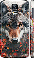 Чехол на Samsung Galaxy S5 Duos SM G900FD Wolf and flowers "6056m-62-70447"