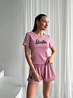 Костюм женский тройка (шорты, футболка, топ) из турецкого рубчика. Размер: 42-46. Цвет: пудра
