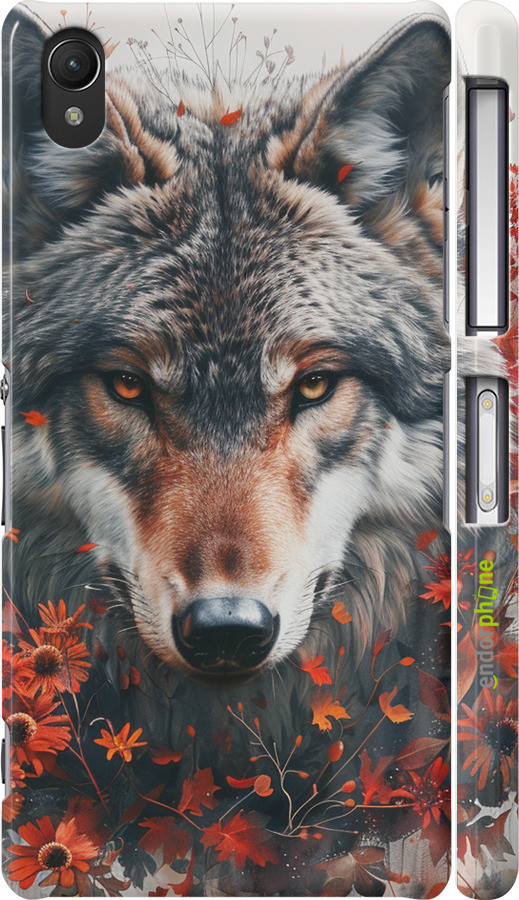 Чехол на Sony Xperia Z2 D6502/D6503 Wolf and flowers "6056m-43-70447"
