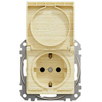 Розетка з заземленням захисними шторками і кришкою береза Sedna