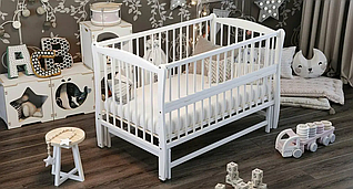 Ліжко дерев'яне для немовлят Еліт з маятниковим механізмом відкидною боковиною без шухляди бук біле 120х60