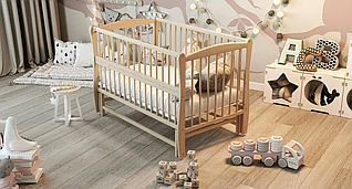 Ліжко дерев'яне для немовлят Еліт з маятниковим механізмом відкидною боковиною без шухляди бук біле 120х60