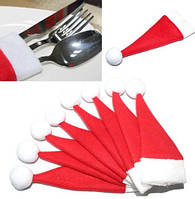Новогодние украшения для стола Шапки в наборе 10штук 12 на 6 см красно-белый