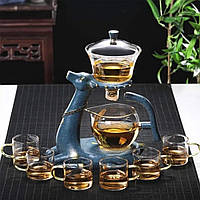 Сервиз Ленивый чай Олень из стекла с магнитным клапаном с подставкой и 6 чашек с 6 чашками