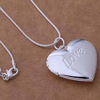 Кулон для закоханих серце Love на ланцюжку. Підвіска для фото із ювелірного сплаву. Медальйон, що відкривається, фото 3