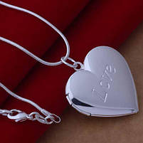 Медальйон, що відкривається під фото для закоханих серце Love з ювелірного сплаву на ланцюжку 46см 28069, фото 4