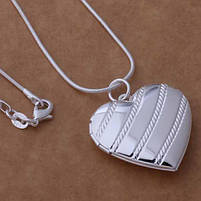 Медальйон для фото з ланцюжком. Серце кулон для закоханих з ювелірного сплаву. Підвіска серця на подарунок, фото 2