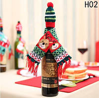 Новогодний декор на бутылку Шапка+шарф шапка 4*9см, шарф 40см, на пуговке, текстиль