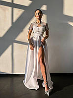Гарна жіноча вечірня сукня в підлогу з мереживним верхом и розрізом Smb9001
