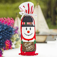 Чехол на бутылку новогодний "Снеговик" - размер 33*12см, текстиль