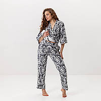Пижама из плюшевого велюра халат + штаны леопард Комплект женский из плюшевого велюра штаны и халат
