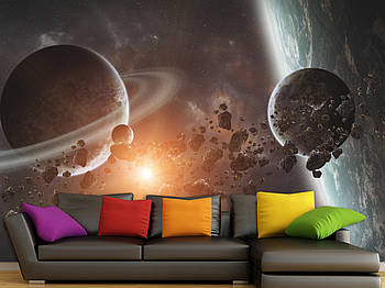 Самоклеюча плівка Oracal з малюнком на всю стіну "Планети", фото шпалери 3д для залу