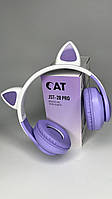 Наушники беспроводные детские блютуз JST-28 PRO декорированы светящимися кошачьими ушками Фиолетовый