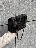 Жіноча сумка 631 крос-боді на товстій ланцюжку із заклепками на три відділи чорна, фото 3