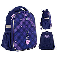 Рюкзак шкільний Kite Check and Hearts каркасний для початкової школи на зріст 115-130 см, 35x26x13.5 см, 866 г, K24-555s-1