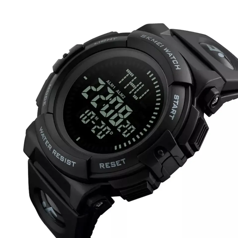 Чоловічий спортивний годинник Skmei 1290 з компасом (Чорний), фото 1