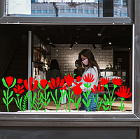 Наклейка виниловая интерьерная декор на окно (витрину, стекло, зеркало) "Цветы. Красные цветы" из оракала