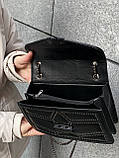 Жіноча сумка 631 крос-боді на товстій ланцюжку із заклепками на три відділи чорна, фото 4
