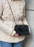 Жіноча сумка 631 крос-боді на товстій ланцюжку із заклепками на три відділи чорна, фото 5
