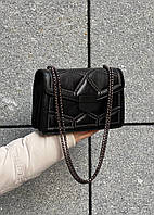 Женская сумка 631 кросс-боди на толстой цепочке с заклепками на три отдела черная