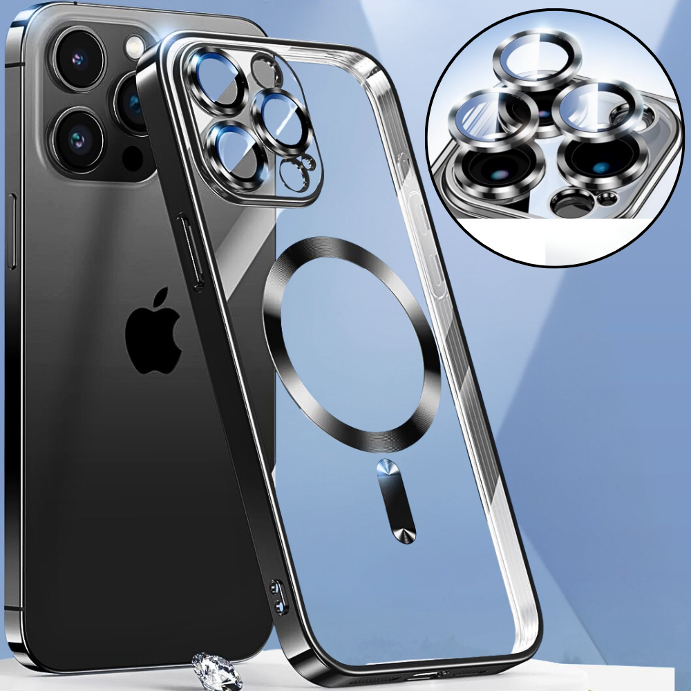 Прозорий чохол magsafe iPhone 15 Pro Max із захистом камери чорний протиударний чохол на айфон 15 про макс, фото 1