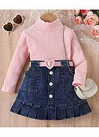 Детский костюм (джинсовая юбка, кофта, пояс), костюм для девочки с джинсовой юбкой розовый