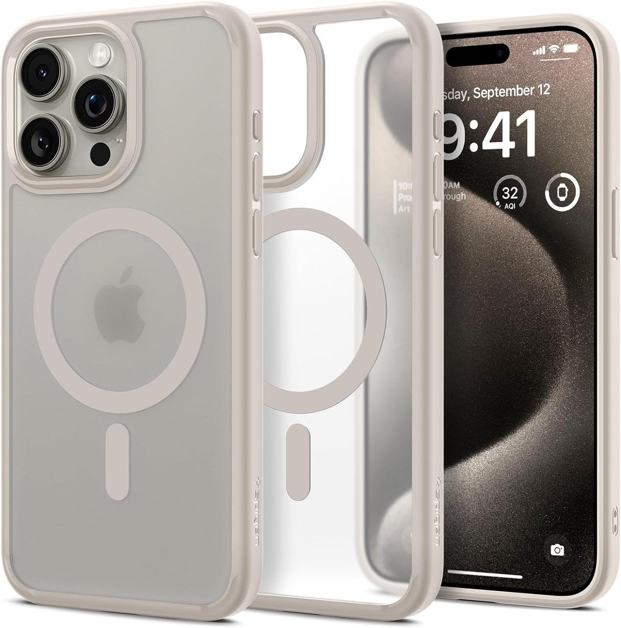 Чохол Spigen для iPhone 15 Pro Max  - Ultra Hybrid MagSafe, Frost Natural Titanium (ACS07210)