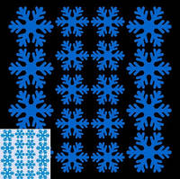 Снежинки на окна синие размер стикера 15 на 15см поглощает свет и светится в темноте