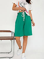 Жіночі трикотажні шорти-бермуди вільного крою до колін з кишенями на резинці зі шнурком