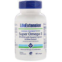 Жирные кислоты Life Extension Супер Омега-3, Omega Foundations, Super Omega-3, 60 Желатин (LEX-19836) - Топ