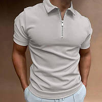 Стильная мужская бежевая футболка поло однотонная, летняя мужская футболка с воротником двунитка