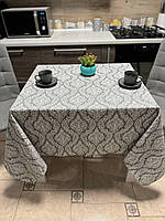 Скатертина сіра з візерунком 150*220 см тефлонова бавовняна, красива скатертина на кухонний стіл