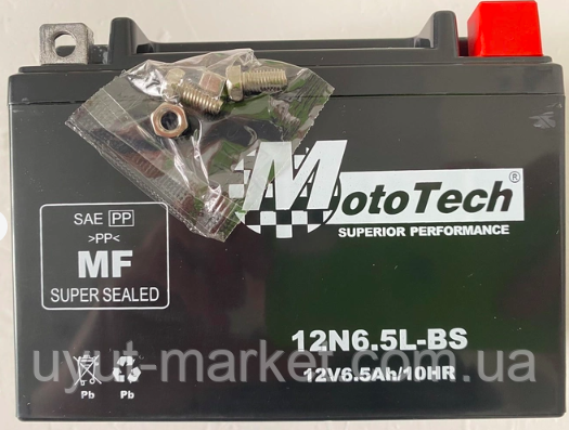 Гелевий мото акумулятор АКБ 12V, 6,5 А/год 12N6.5L-BS MotoTech