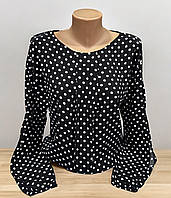 Блуза женская легкая в черном цвете с принтом и длинным рукавом размеры от 44 по 64