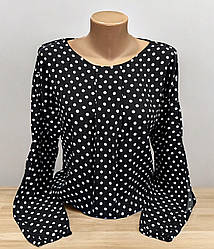 Блуза жіноча легка в чорному кольорі з принтом і довгим рукавом розміри від 44 по 64