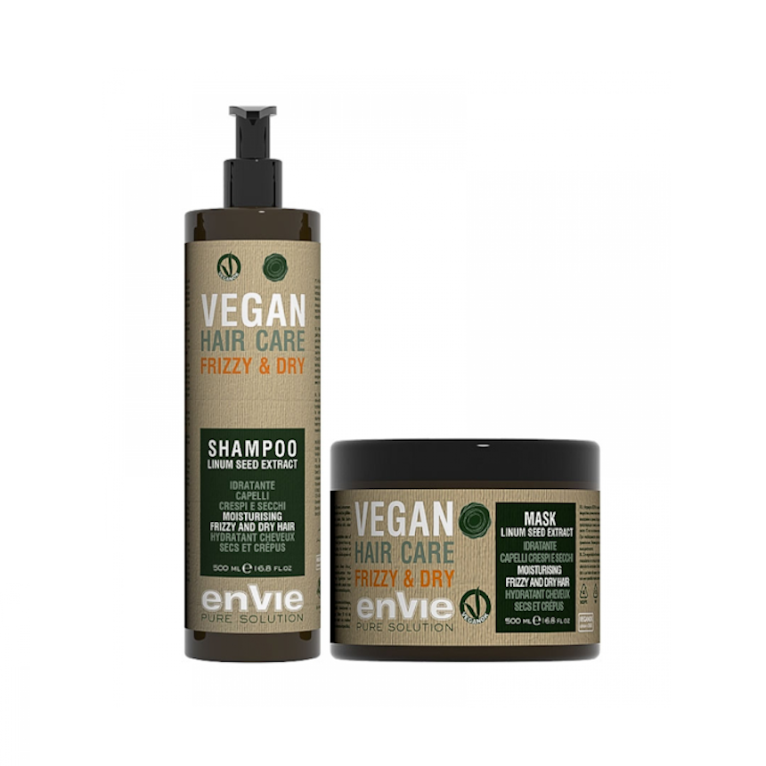 Набір Envie Vegan Frizzy and Dry Linum Seed Extract шампунь і маска для сухого та кучерявого волосся,500+500 (68040)