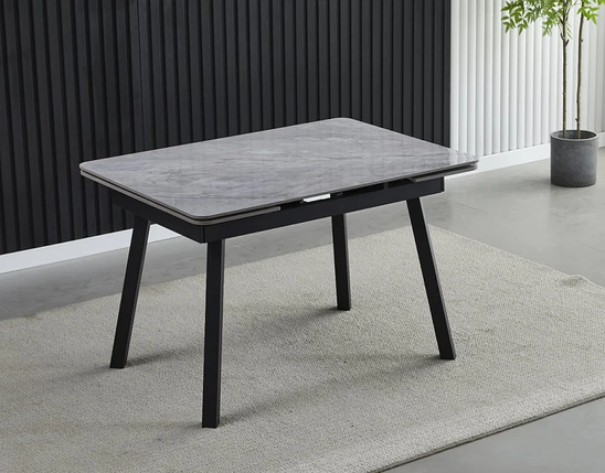 Madrid Ceramic стіл обідній 120(180)*85 глянцева сіра кераміка /чорний каркас ТМ Intarsio, фото 2