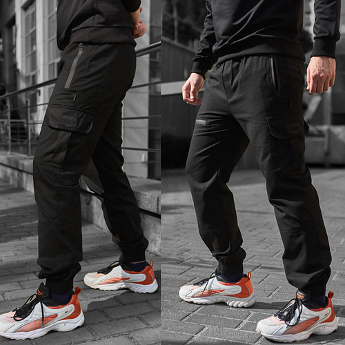 Стильные мужские штаны демисезон с карманами по бокам и манжетами "Grid ...