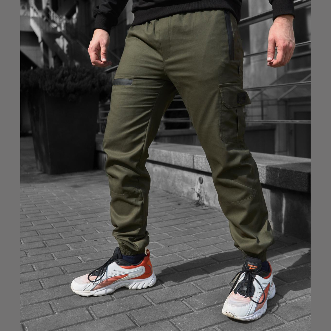 Стильні чоловічі штани з кишенями та манжетом весна осінь "Grid" Intruder хакі